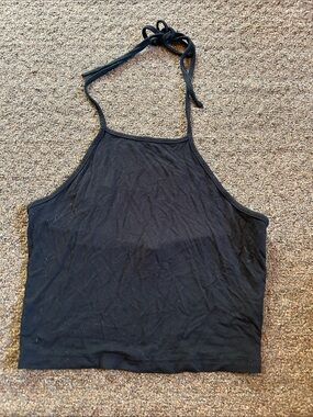 SHEIN Black Halter Tie-Back Crop Camisole